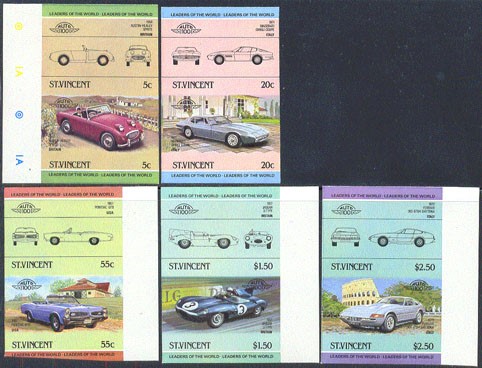 1984 Saint Vincent Leaders of the World, Automobiles (2nd series) Imperforate Stamps