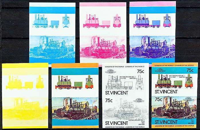 1984 Saint Vincent Leaders of the World, Locomotives (2nd series) Progressive Color Proof Stamps