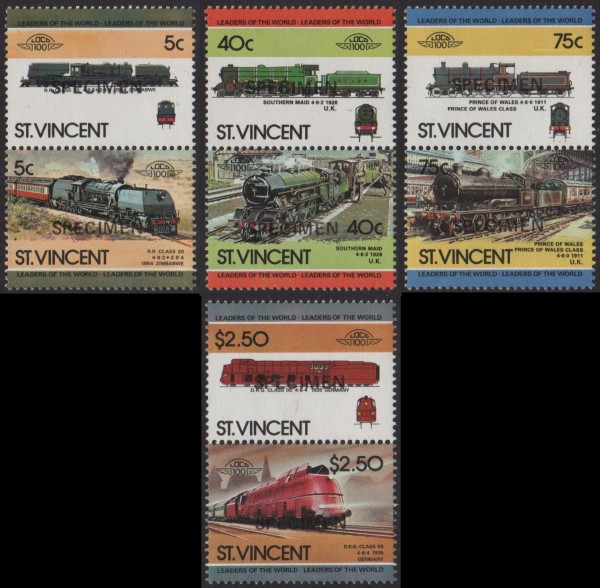 1984 Saint Vincent Leaders of the World, Locomotives (3rd series) SPECIMEN Overprinted Stamps