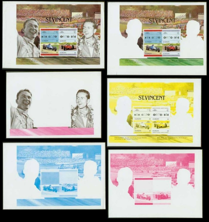 1985 Saint Vincent Leaders of the World, Automobiles (4th series) Progressive Color Proofs of the Souvenir Sheet