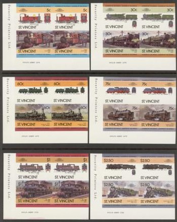 1985 Saint Vincent Leaders of the World, Locomotives (5th series) Imperforate Stamps