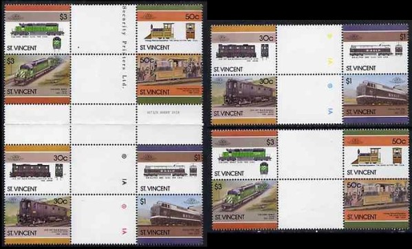 1986 Saint Vincent Leaders of the World, Locomotives (6th series) Gutter Pair Stamps