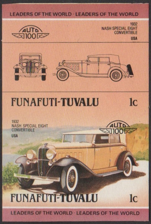 Funafuti 2nd Series 1c 1932 Nash Special Eight Convertible Automobile Stamp Final Stage Color Proof