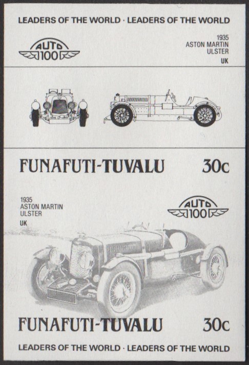 Funafuti 2nd Series 30c 1935 Aston Martin Ulster Automobile Stamp Black Stage Color Proof