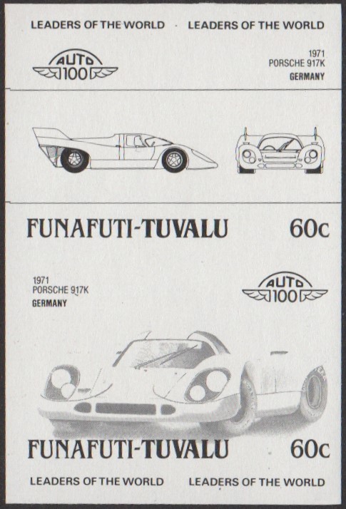 Funafuti 2nd Series 60c 1971 Porsche 917K Automobile Stamp Black Stage Color Proof