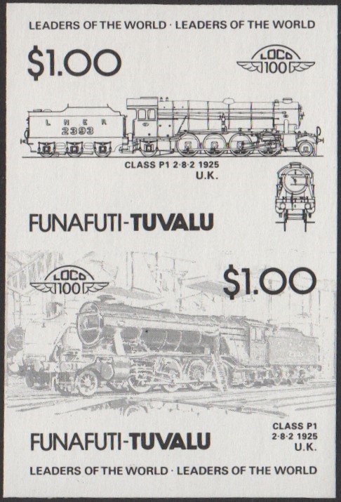 Funafuti 2nd Series $1.00 1925 Class P1 2-8-2 Locomotive Stamp Black Stage Color Proof