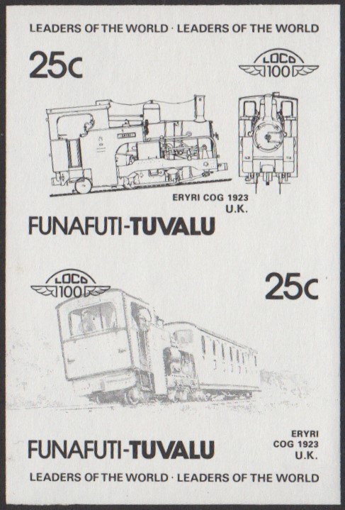 Funafuti 2nd Series 25c 1923 Eryri Cog Locomotive Stamp Black Stage Color Proof