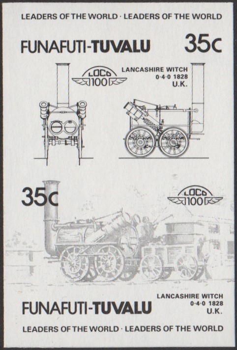 Funafuti 2nd Series 35c 1828 Lancashire Witch 0-4-0 Locomotive Stamp Black Stage Color Proof