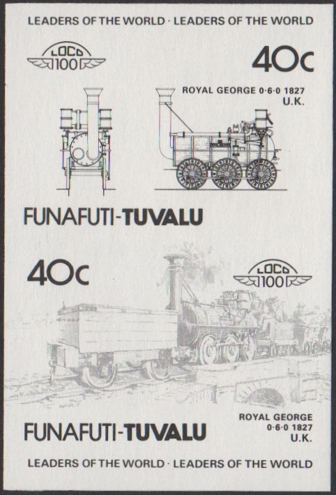 Funafuti 2nd Series 40c 1827 Royal George 0-6-0 Locomotive Stamp Black Stage Color Proof