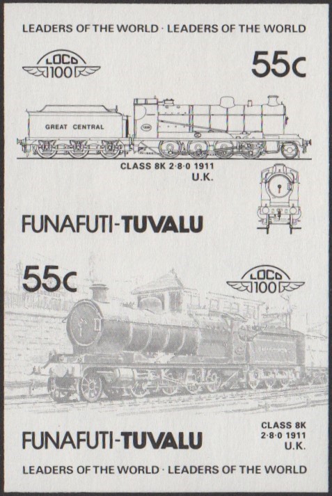 Funafuti 2nd Series 55c 1911 Class 8K 2-8-0 Locomotive Stamp Black Stage Color Proof