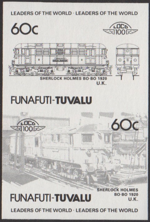 Funafuti 2nd Series 60c 1920 Sherlock Holmes Bo-Bo Locomotive Stamp Black Stage Color Proof