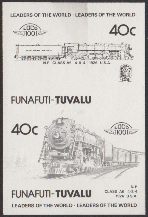 Funafuti 3rd Series 40c 1926 Northern Pacific Class A5 4-8-4 Locomotive Stamp Black Stage Color Proof