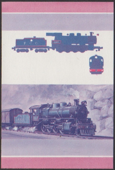 Funafuti 3rd Series 5c 1935 F.C.C. Andes Class 2-8-0 Locomotive Stamp Blue-Red Stage Color Proof
