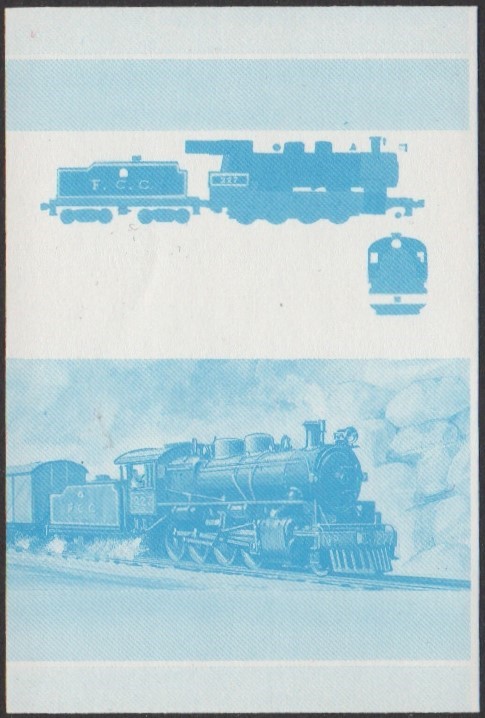 Funafuti 3rd Series 5c 1935 F.C.C. Andes Class 2-8-0 Locomotive Stamp Blue Stage Color Proof
