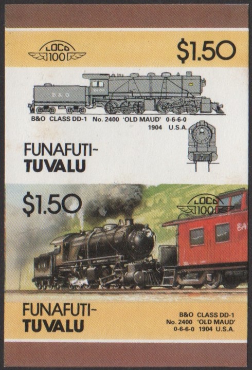 Funafuti 4th Series $1.50 1904 B&O Class DD-1 no. 2400 Old Maud 0-6-6-0 Locomotive Stamp Final Stage Color Proof