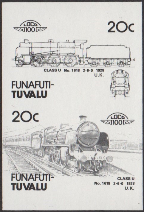 Funafuti 4th Series 20c 1928 Class U No. 1618 2-6-0 Locomotive Stamp Black Stage Color Proof