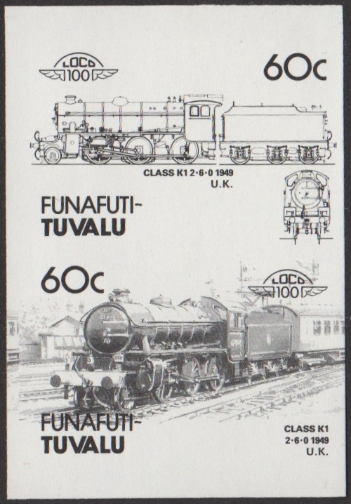 Funafuti 4th Series 60c 1949 Class K1 2-6-0 Locomotive Stamp Black Stage Color Proof