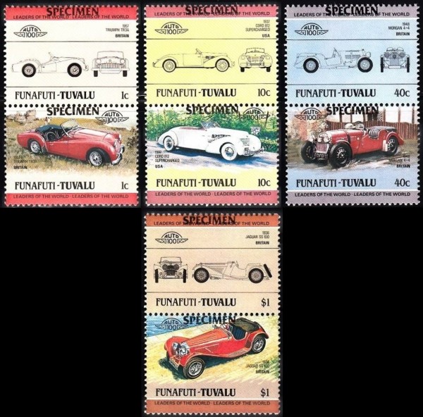 1984 Funafuti Leaders of the World, Automobiles (1st series) SPECIMEN Overprinted Stamps