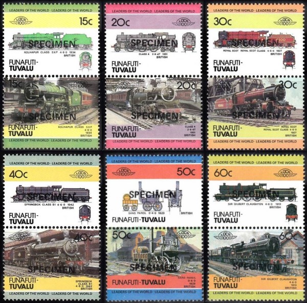 1984 Funafuti Leaders of the World, Locomotives (1st series) SPECIMEN Overprinted Stamps