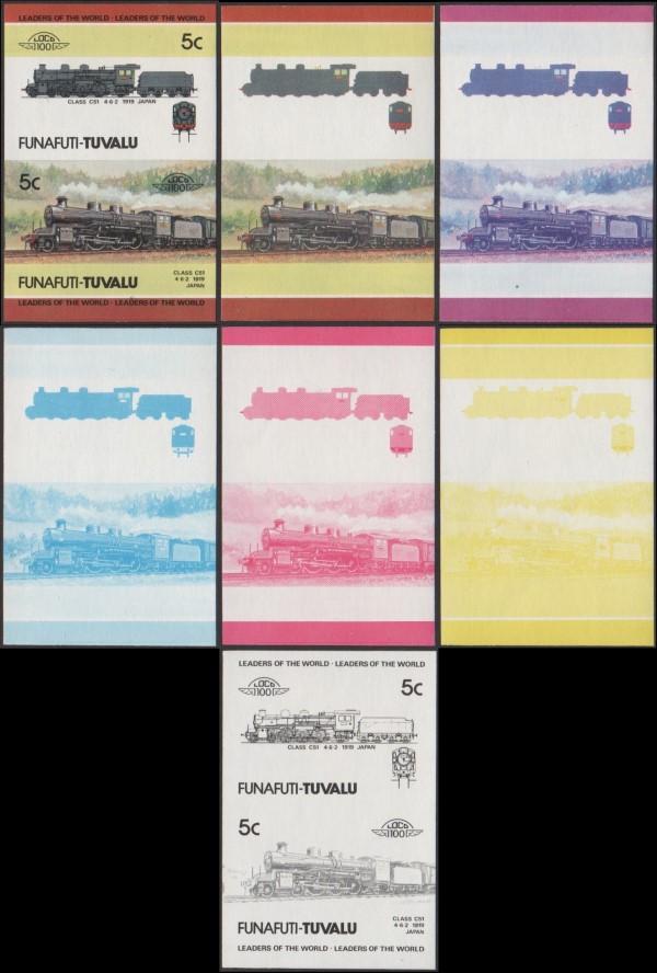 1984 Funafuti Leaders of the World, Locomotives (2nd series) Progressive Color Proofs