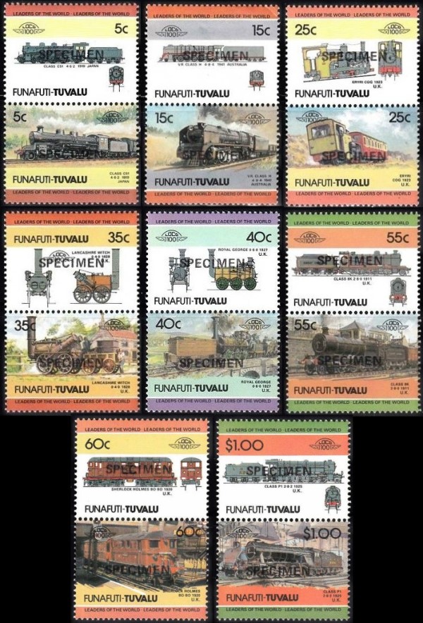 1984 Funafuti Leaders of the World, Locomotives (2nd series) SPECIMEN Overprinted Stamps