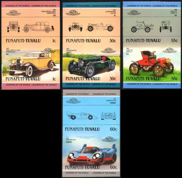 1985 Funafuti Leaders of the World, Automobiles (2nd series) Imperforate Stamps