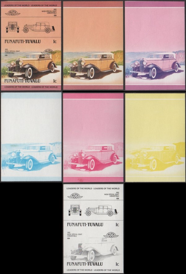 1985 Funafuti Leaders of the World, Automobiles (2nd series) Progressive Color Proofs