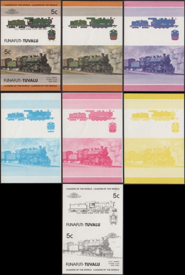 1985 Funafuti Leaders of the World, Locomotives (3rd series) Progressive Color Proofs