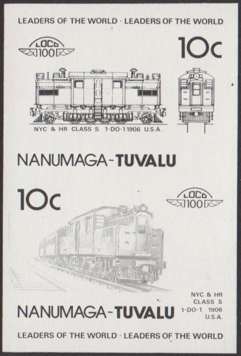 Nanumaga 1st Series 10c 1906 NYC & HR Class S 1-Do-1 Locomotive Stamp Black Stage Color Proof