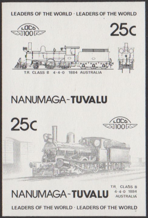 Nanumaga 1st Series 25c 1884 T.R. Class B 4-4-0 Locomotive Stamp Black Stage Color Proof