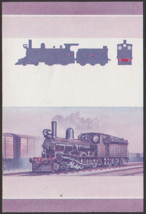 Nanumaga 1st Series 25c 1884 T.R. Class B 4-4-0 Locomotive Stamp Blue-Red Stage Color Proof