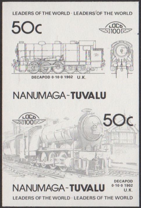 Nanumaga 1st Series 50c 1902 Decapod 0-10-0 Locomotive Stamp Black Stage Color Proof