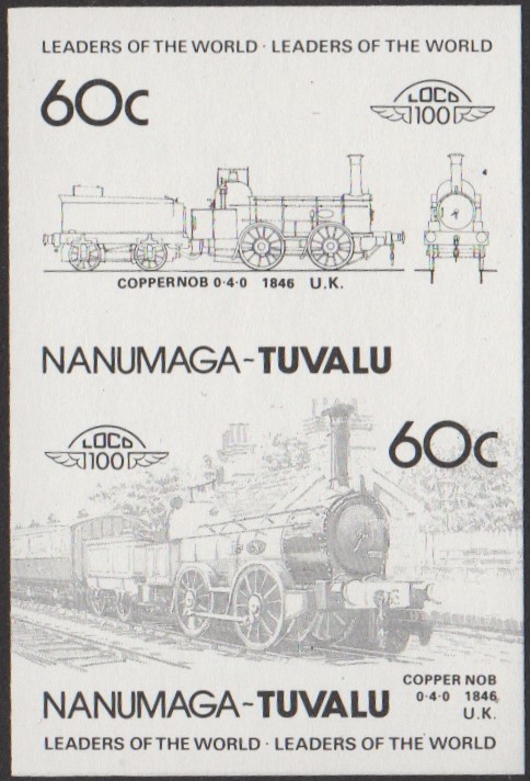 Nanumaga 1st Series 60c 1846 Coppernob 0-4-0 Locomotive Stamp Black Stage Color Proof