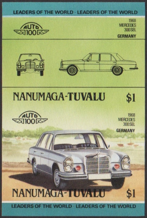 Nanumaga 2nd Series $1.00 1968 Mercedes 300 SEL Automobile Stamp Final Stage Color Proof