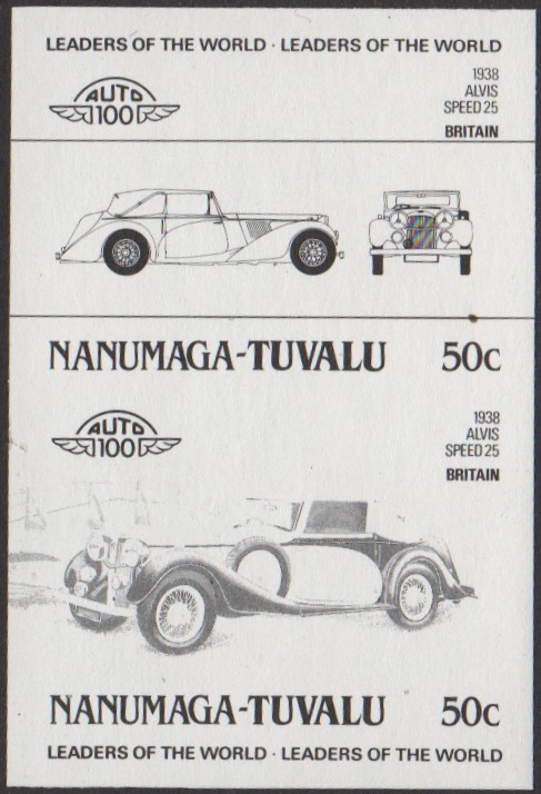 Nanumaga 2nd Series 50c 1938 Alvis Speed 25 Automobile Stamp Black Stage Color Proof