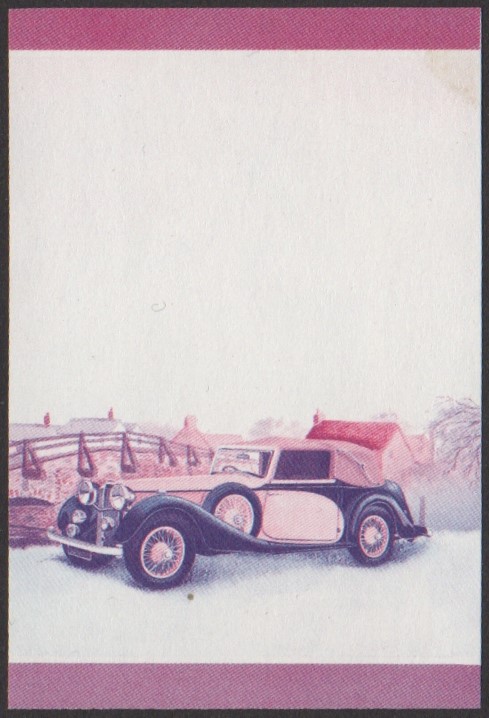 Nanumaga 2nd Series 50c 1938 Alvis Speed 25 Automobile Stamp Blue-Red Stage Color Proof