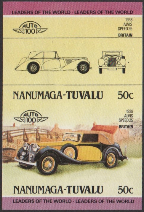 Nanumaga 2nd Series 50c 1938 Alvis Speed 25 Automobile Stamp Final Stage Color Proof