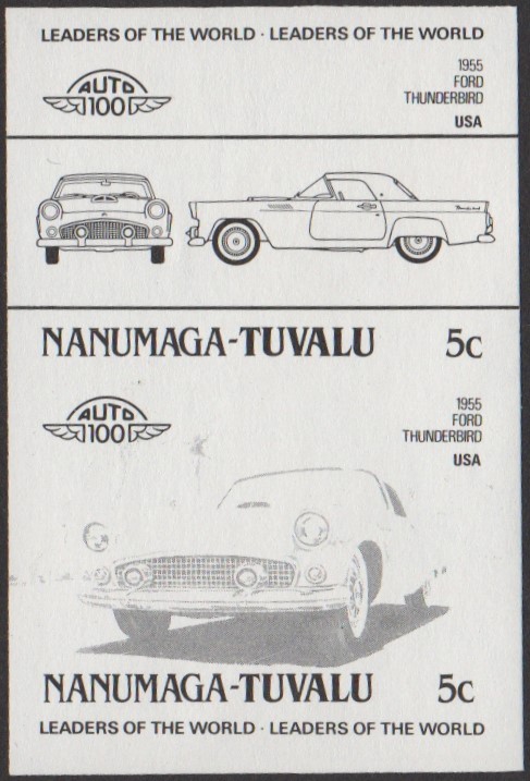 Nanumaga 2nd Series 5c 1955 Ford Thunderbird Automobile Stamp Black Stage Color Proof