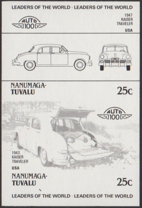 Nanumaga 3rd Series 25c 1947 Kaiser Traveler Automobile Stamp Black Stage Color Proof