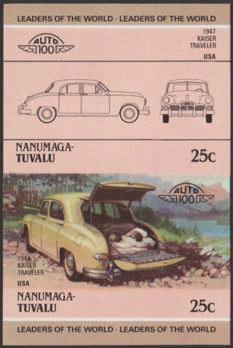 Nanumaga 3rd Series 25c 1947 Kaiser Traveler Automobile Stamp Final Stage Color Proof