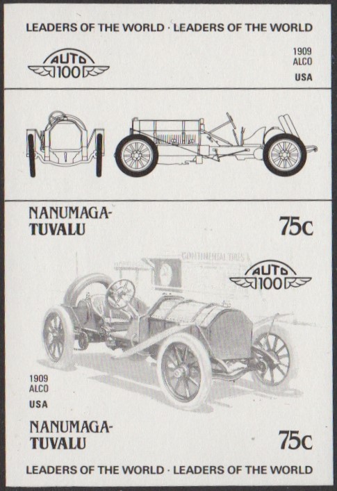 Nanumaga 3rd Series 75c 1909 Alco Automobile Stamp Black Stage Color Proof