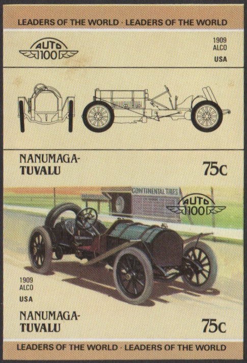 Nanumaga 3rd Series 75c 1909 Alco Automobile Stamp Final Stage Color Proof