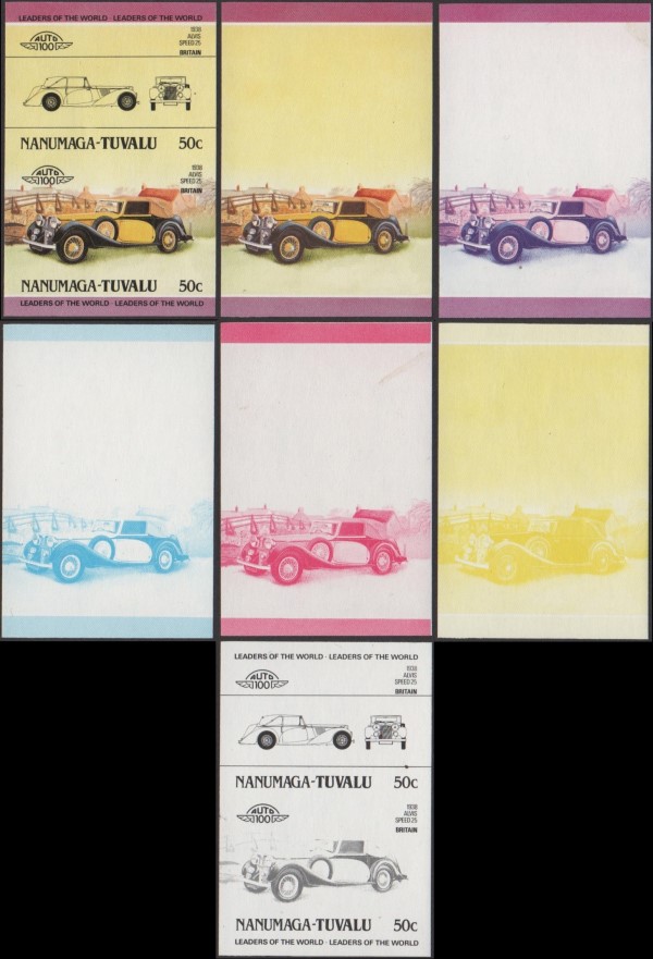 1984 Nanumaga Leaders of the World, Automobiles (2nd series) Progressive Color Proofs
