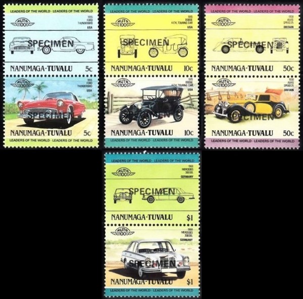 1984 Nanumaga Leaders of the World, Automobiles (2nd series) SPECIMEN Overprinted Stamps