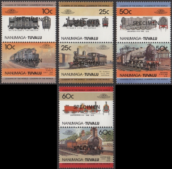 1985 Nanumaga Leaders of the World, Locomotives SPECIMEN Overprinted Stamps