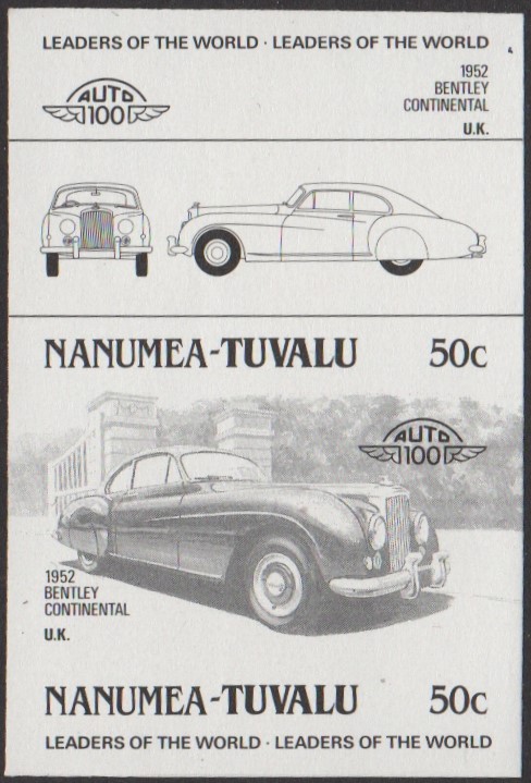 Nanumea 1st Series 50c 1952 Bentley Continental Automobile Stamp Black Stage Color Proof