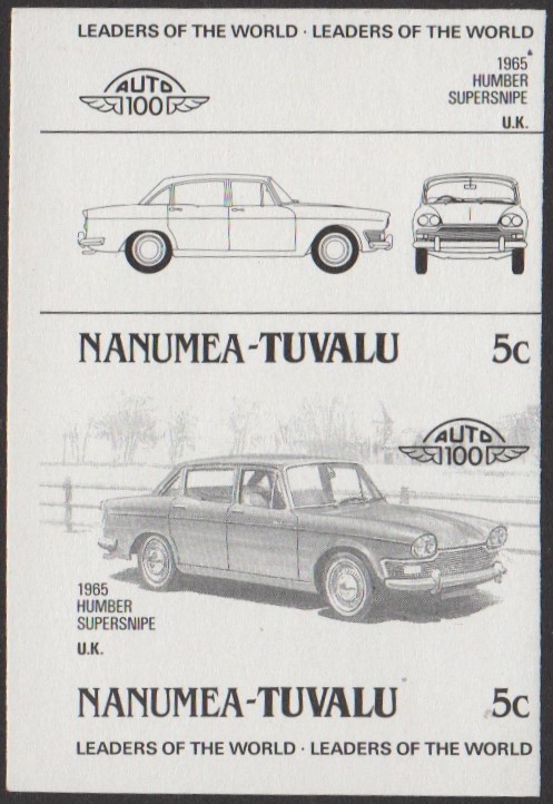 Nanumea 1st Series 5c 1965 Humber Supersnipe Automobile Stamp Black Stage Color Proof
