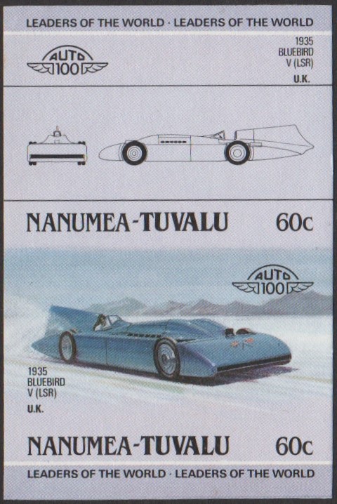 Nanumea 1st Series 60c 1935 Bluebird V (LSR) Automobile Stamp Final Stage Color Proof
