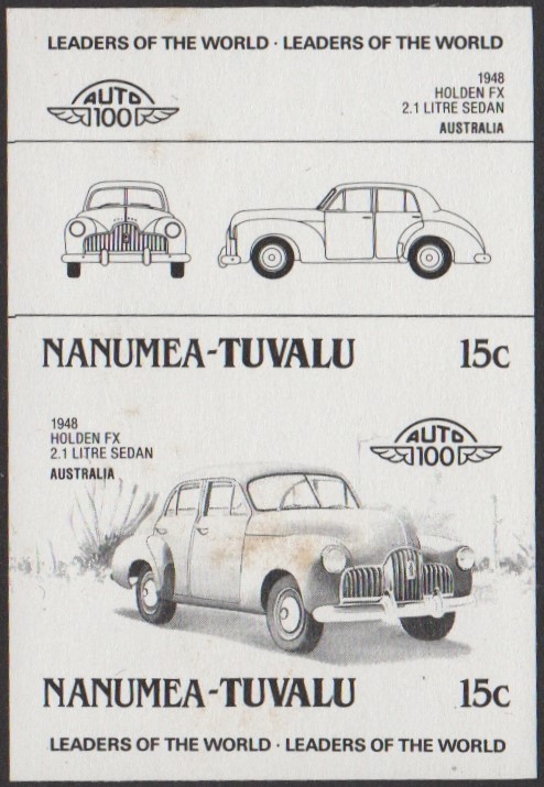 Nanumea 2nd Series 15c 1948 Holden FX 2.1 Litre Sedan Automobile Stamp Black Stage Color Proof