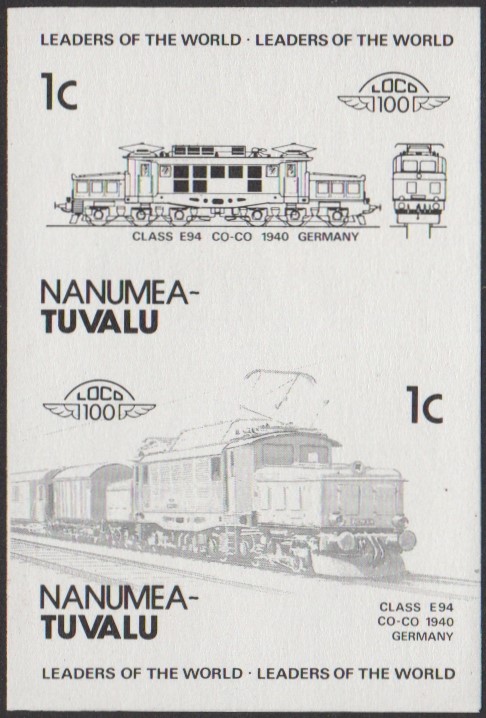 Nanumea 2nd Series 1c 1940 Class E94 Co-Co Locomotive Stamp Black Stage Color Proof
